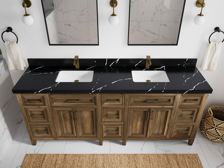 Santa Monica Teak Wood 84 in. W x 22 in. D Double Sink Bathroom Vanity - photo 9
