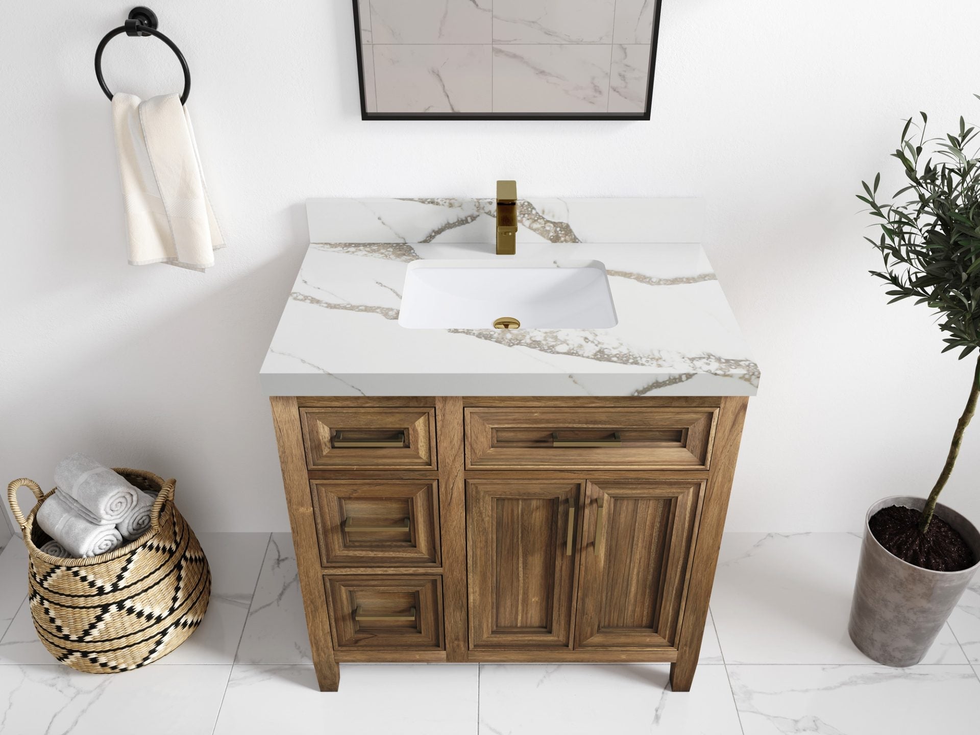 Santa Monica Teak Wood 36 in. W x 22 in. D Center Sink Bathroom Vanity