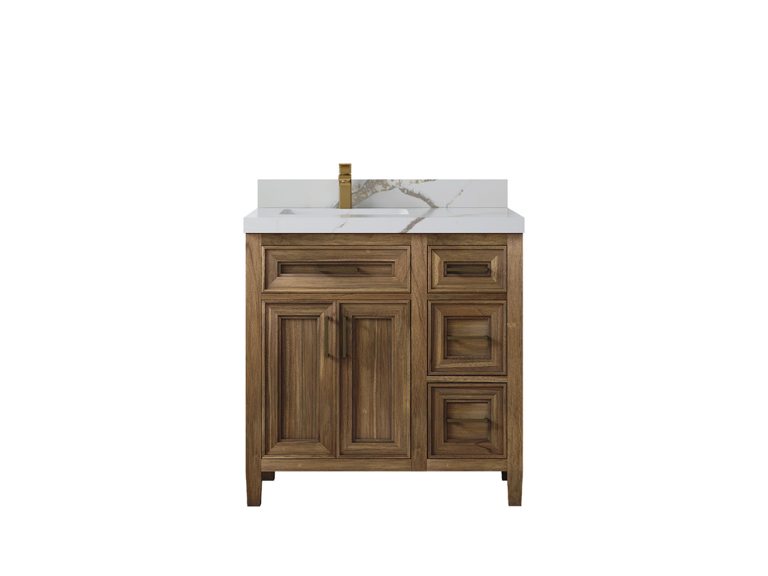 Santa Monica Teak Wood 36 in. W x 22 in. D Left Offset Sink Bathroom Vanity