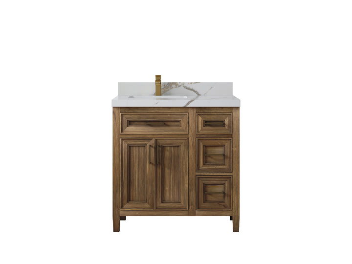 Santa Monica Teak Wood 36 in. W x 22 in. D Left Offset Sink Bathroom Vanity - photo 22