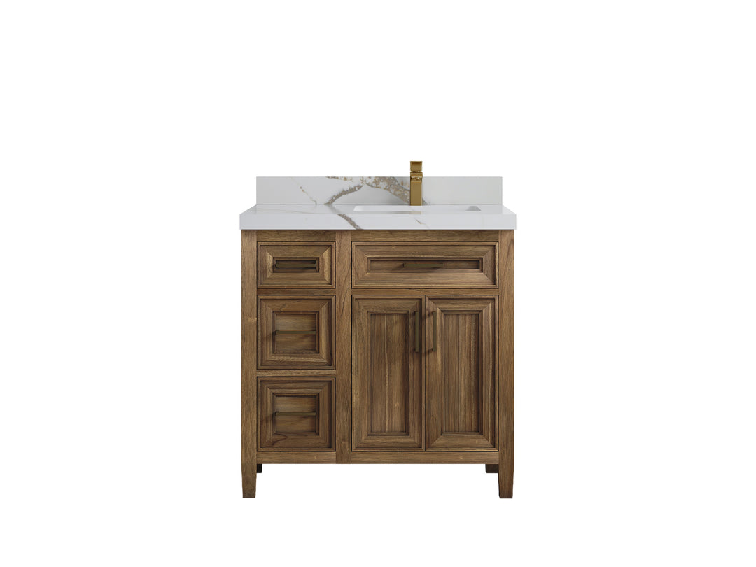 Santa Monica Teak Wood 36 in. W x 22 in. D Right Offset Sink Bathroom Vanity