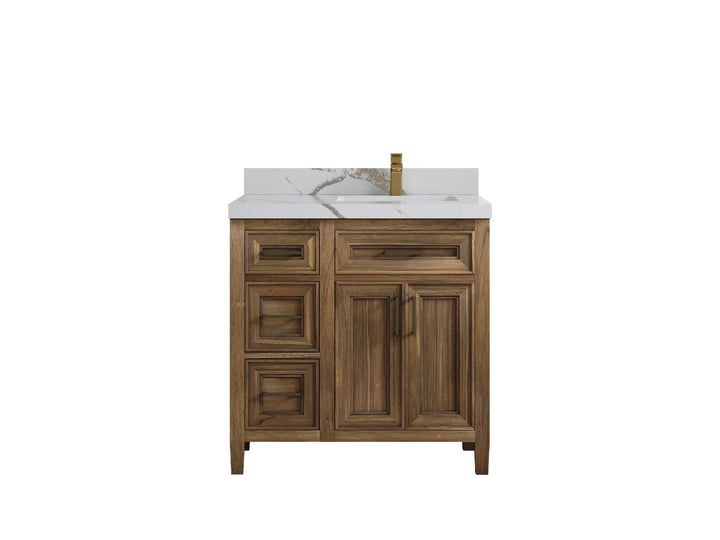 Santa Monica Teak Wood 36 in. W x 22 in. D Right Offset Sink Bathroom Vanity - photo 22