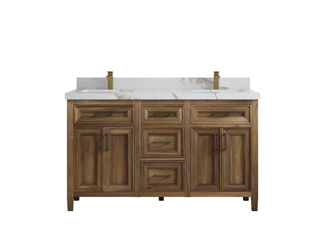 Santa Monica Teak Wood 60 in. W x 22 in. D Double Sink Bathroom Vanity