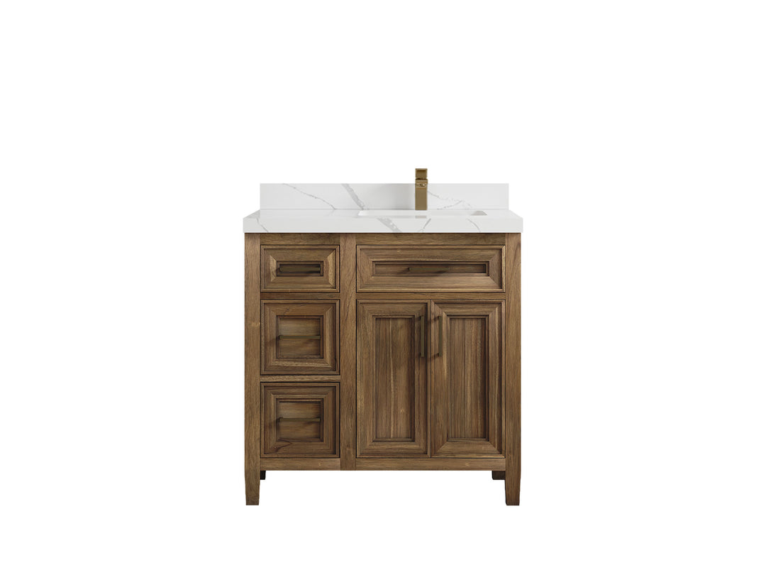 Santa Monica Teak Wood 36 in. W x 22 in. D Right Offset Sink Bathroom Vanity