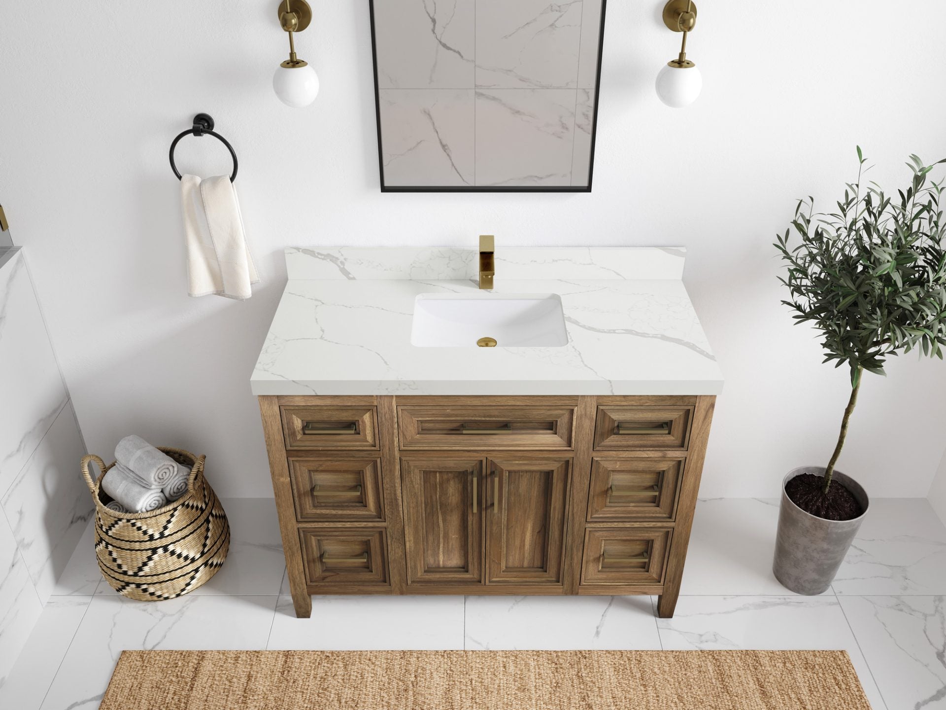 Santa Monica Teak Wood 48 in. W x 22 in. D Single Sink Bathroom Vanity