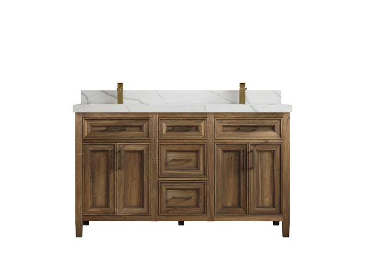 Santa Monica Teak Wood 60 in. W x 22 in. D Double Sink Bathroom Vanity - photo 8