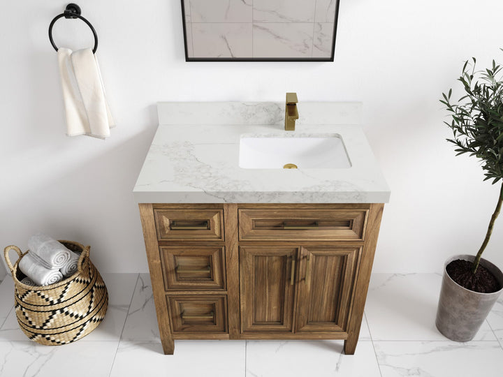 Santa Monica Teak Wood 36 in. W x 22 in. D Right Offset Sink Bathroom Vanity - photo 19