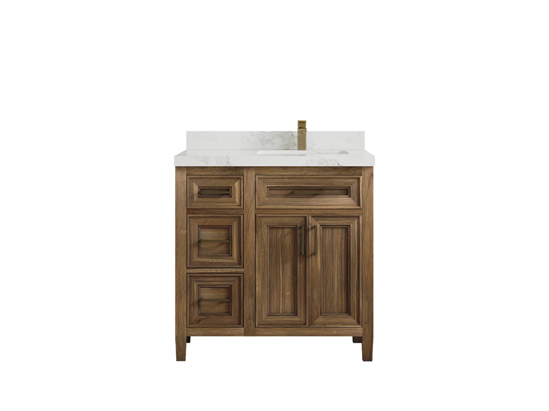 Santa Monica Teak Wood 36 in. W x 22 in. D Right Offset Sink Bathroom Vanity