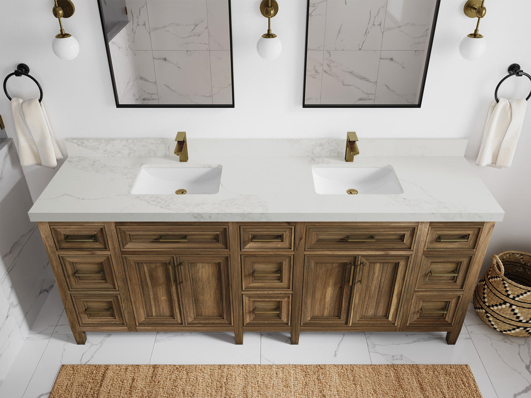 Santa Monica Teak Wood 84 in. W x 22 in. D Double Sink Bathroom Vanity