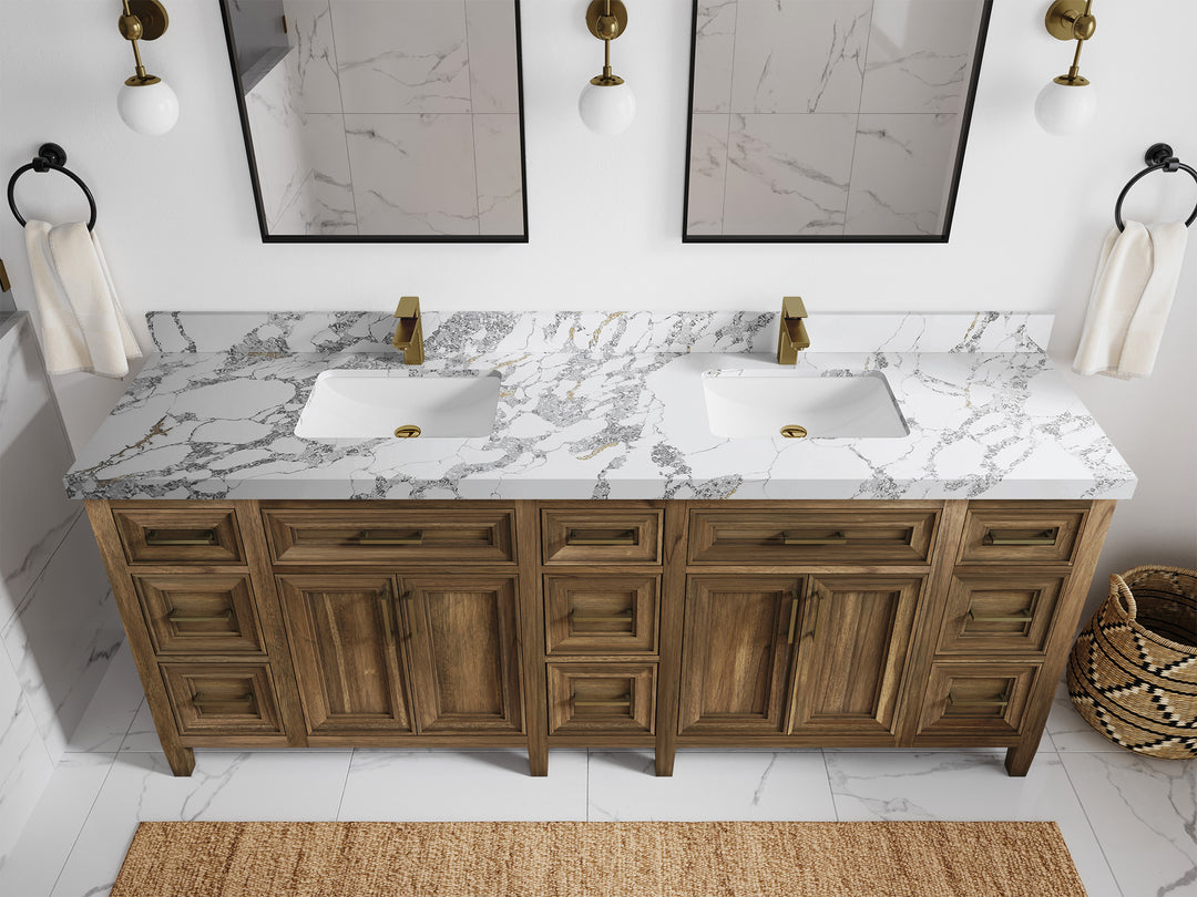 Santa Monica Teak Wood 84 in. W x 22 in. D Double Sink Bathroom Vanity