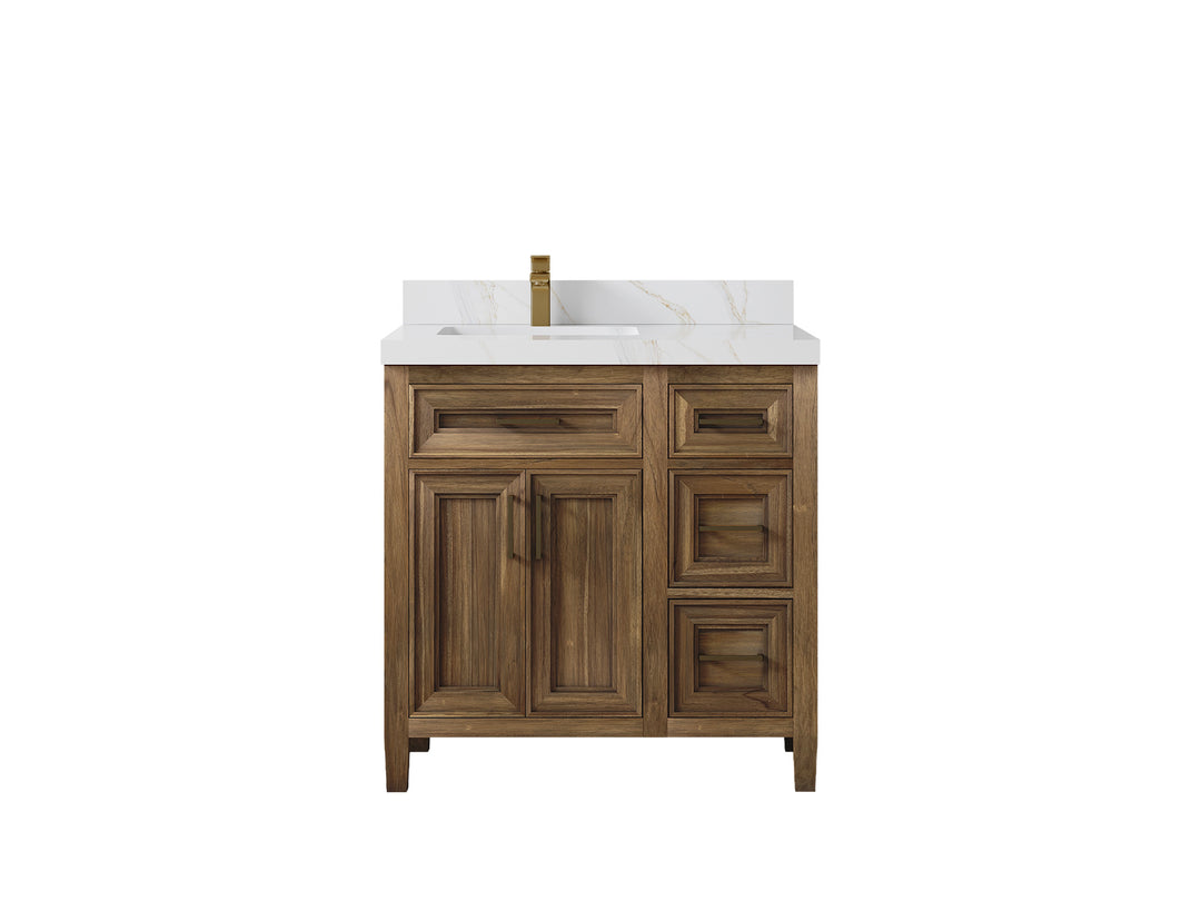 Santa Monica Teak Wood 36 in. W x 22 in. D Left Offset Sink Bathroom Vanity