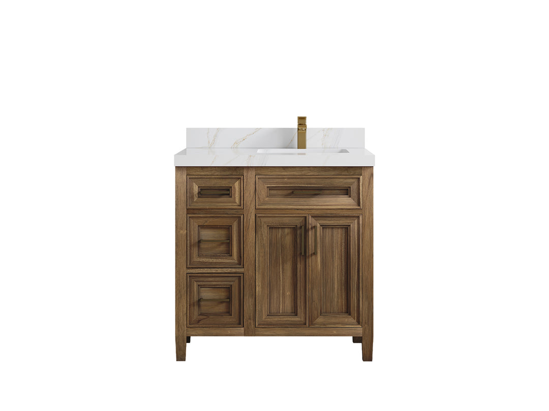 Santa Monica Teak Wood 36 in. W x 22 in. D Right Offset Sink Bathroom Vanity