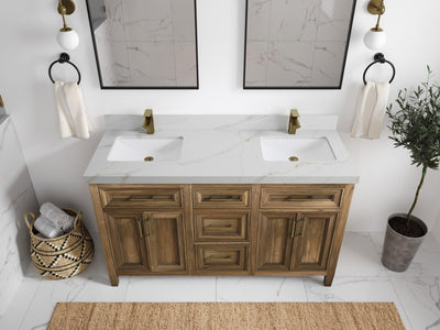 Santa Monica Teak Wood 60 in. W x 22 in. D Double Sink Bathroom Vanity