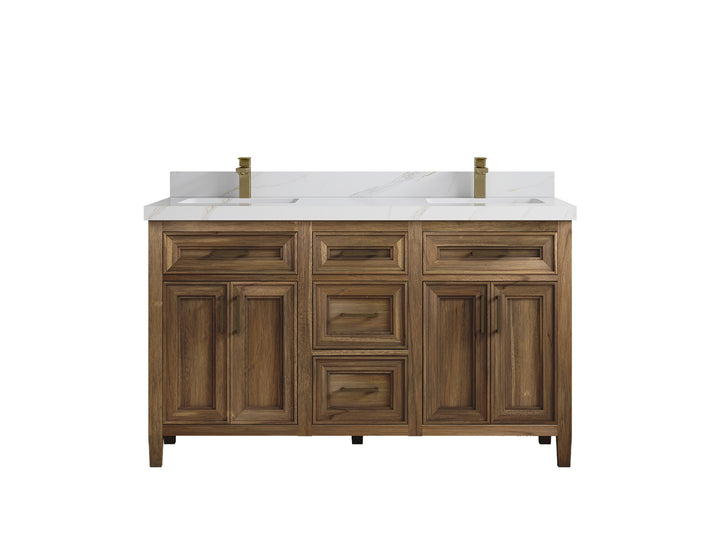 Santa Monica Teak Wood 60 in. W x 22 in. D Double Sink Bathroom Vanity - photo 12