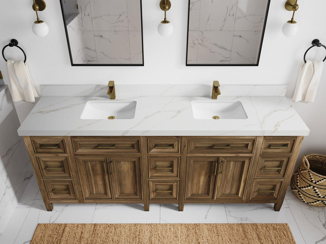 Santa Monica Teak Wood 84 in. W x 22 in. D Double Sink Bathroom Vanity
