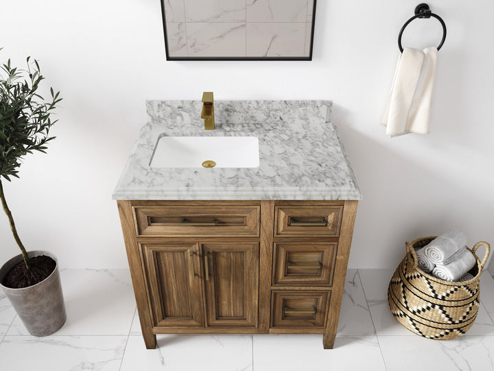 Santa Monica Teak Wood 36 in. W x 22 in. D Left Offset Sink Bathroom Vanity - photo 44