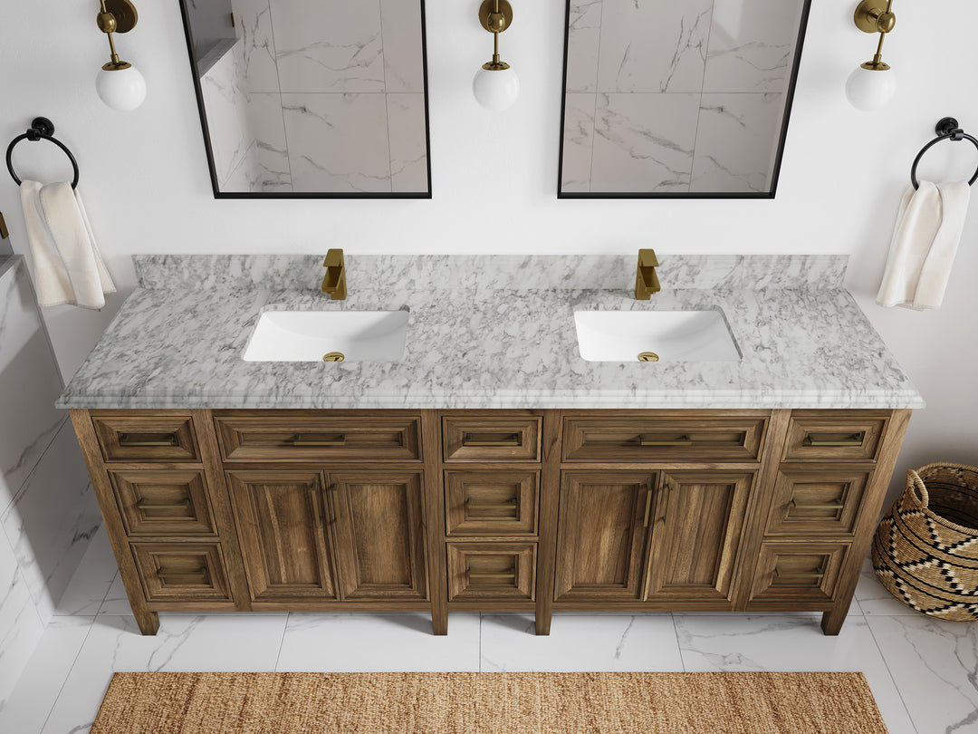 Santa Monica Teak Wood 84 in. W x 22 in. D Double Sink Bathroom Vanity