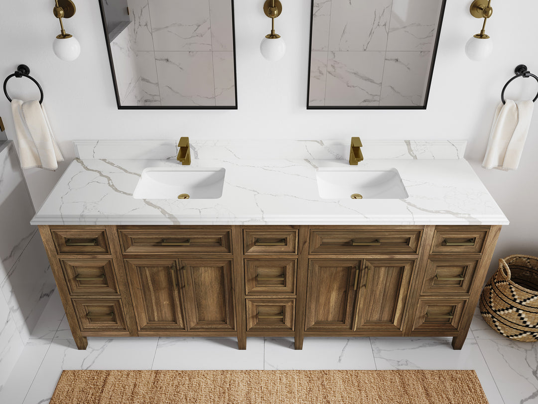 Santa Monica Teak Wood 84 in. W x 22 in. D Double Sink Bathroom Vanity