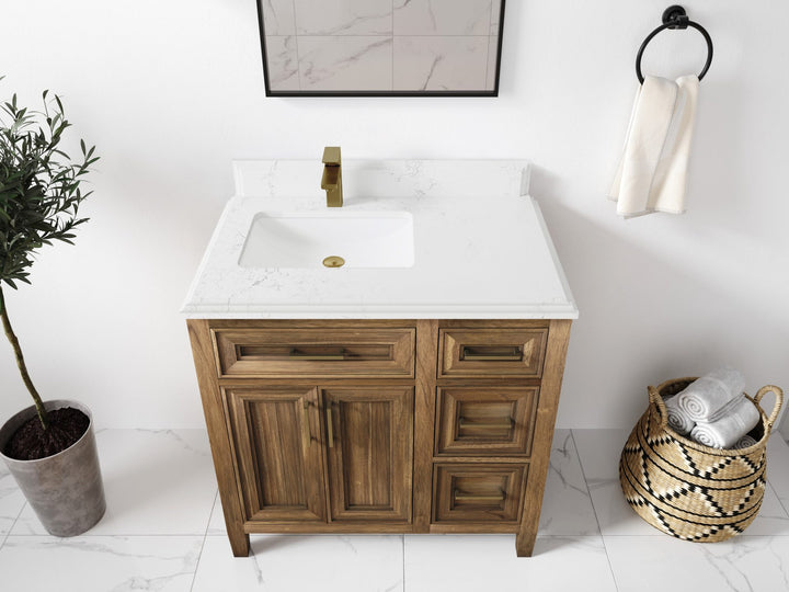 Santa Monica Teak Wood 36 in. W x 22 in. D Left Offset Sink Bathroom Vanity - photo 31