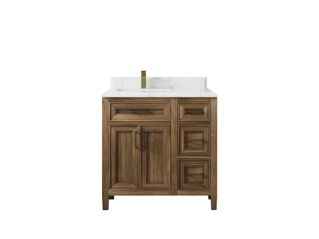 Santa Monica Teak Wood 36 in. W x 22 in. D Left Offset Sink Bathroom Vanity