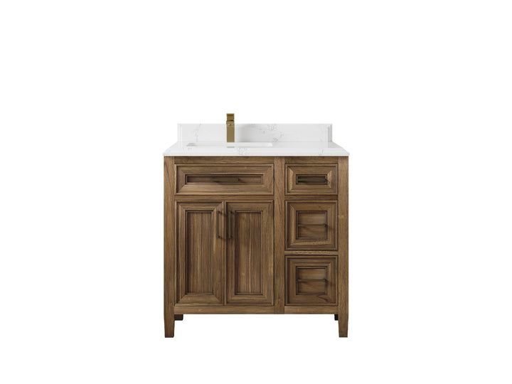 Santa Monica Teak Wood 36 in. W x 22 in. D Left Offset Sink Bathroom Vanity - photo 32