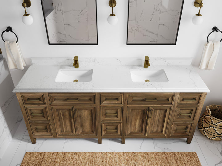 Santa Monica Teak Wood 84 in. W x 22 in. D Double Sink Bathroom Vanity - photo 31