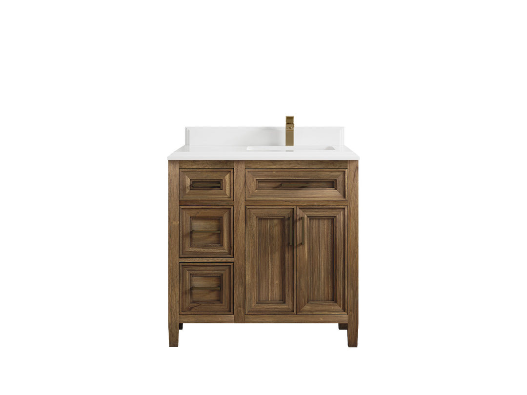 Santa Monica Teak Wood 36 in. W x 22 in. D Right Offset Sink Bathroom Vanity