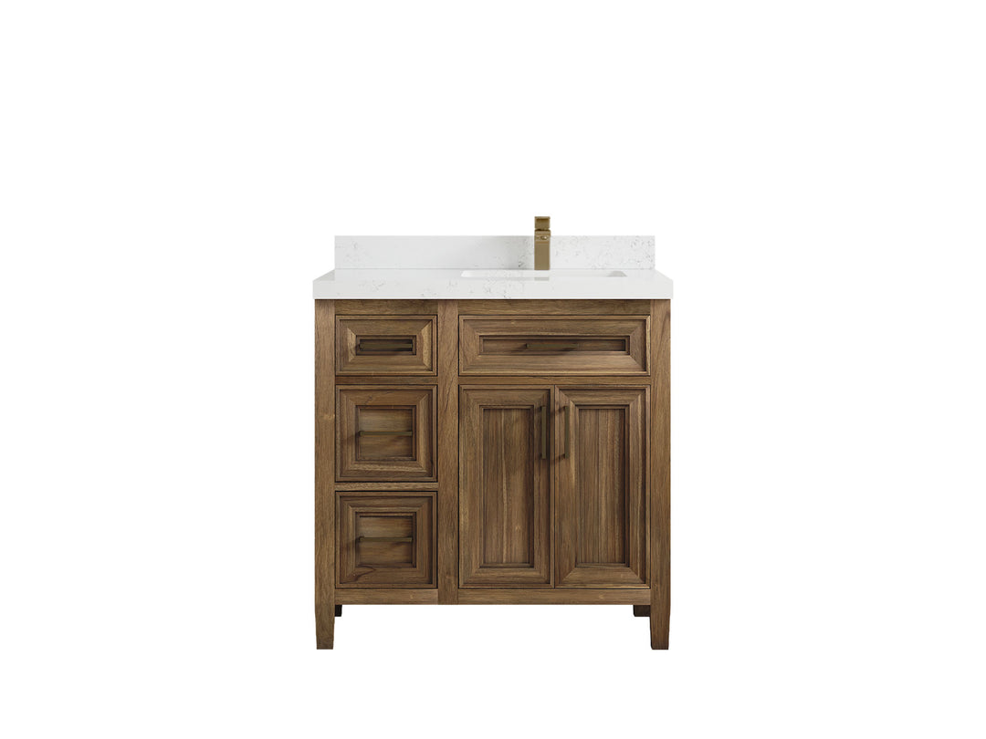 Santa Monica Teak Wood 36 in. W x 22 in. D Right Offset Sink Bathroom Vanity