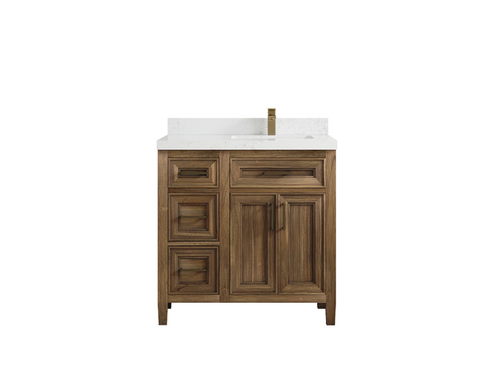 Santa Monica Teak Wood 36 in. W x 22 in. D Right Offset Sink Bathroom Vanity - photo 36
