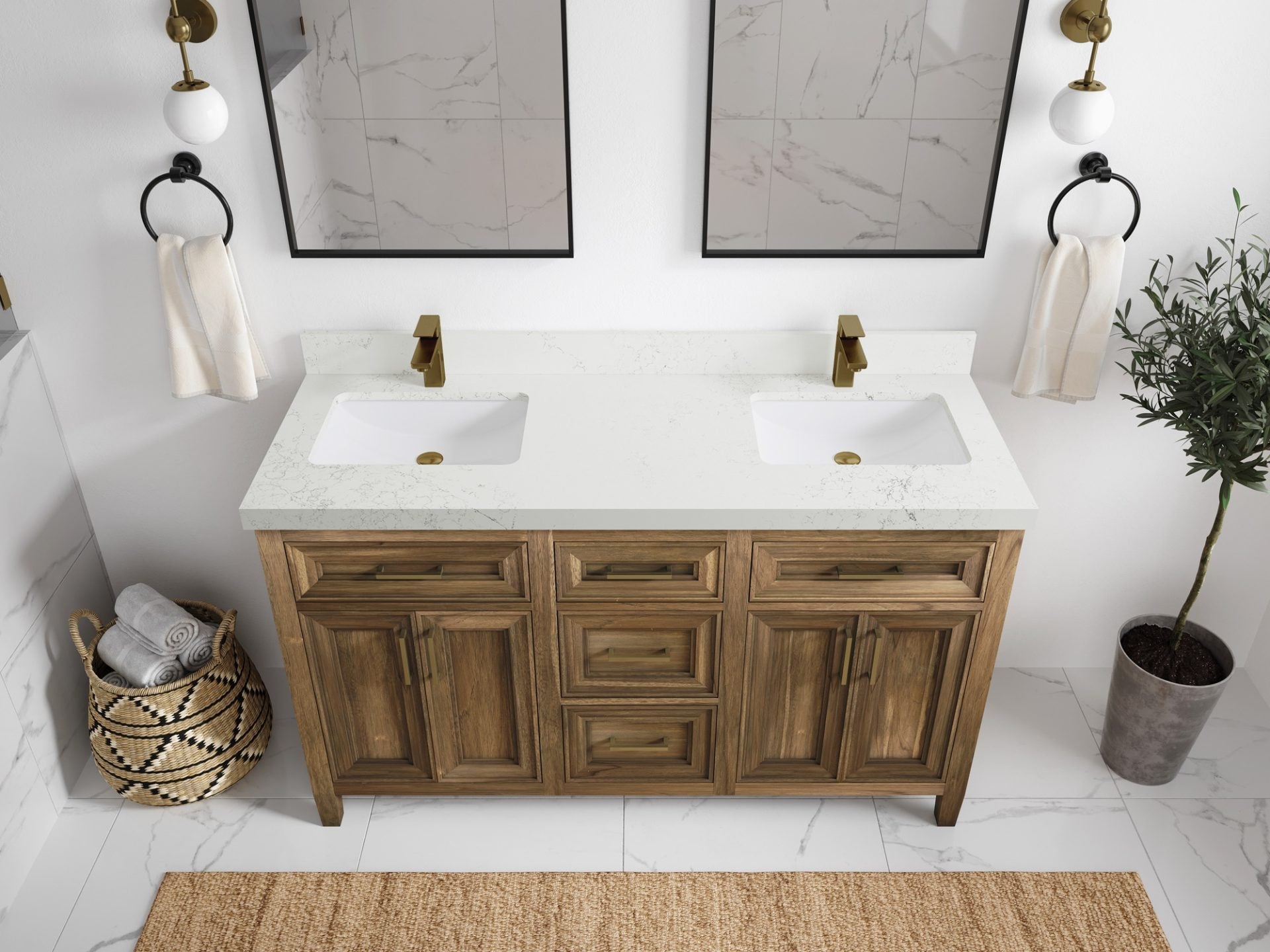 Santa Monica Teak Wood 60 in. W x 22 in. D Double Sink Bathroom Vanity