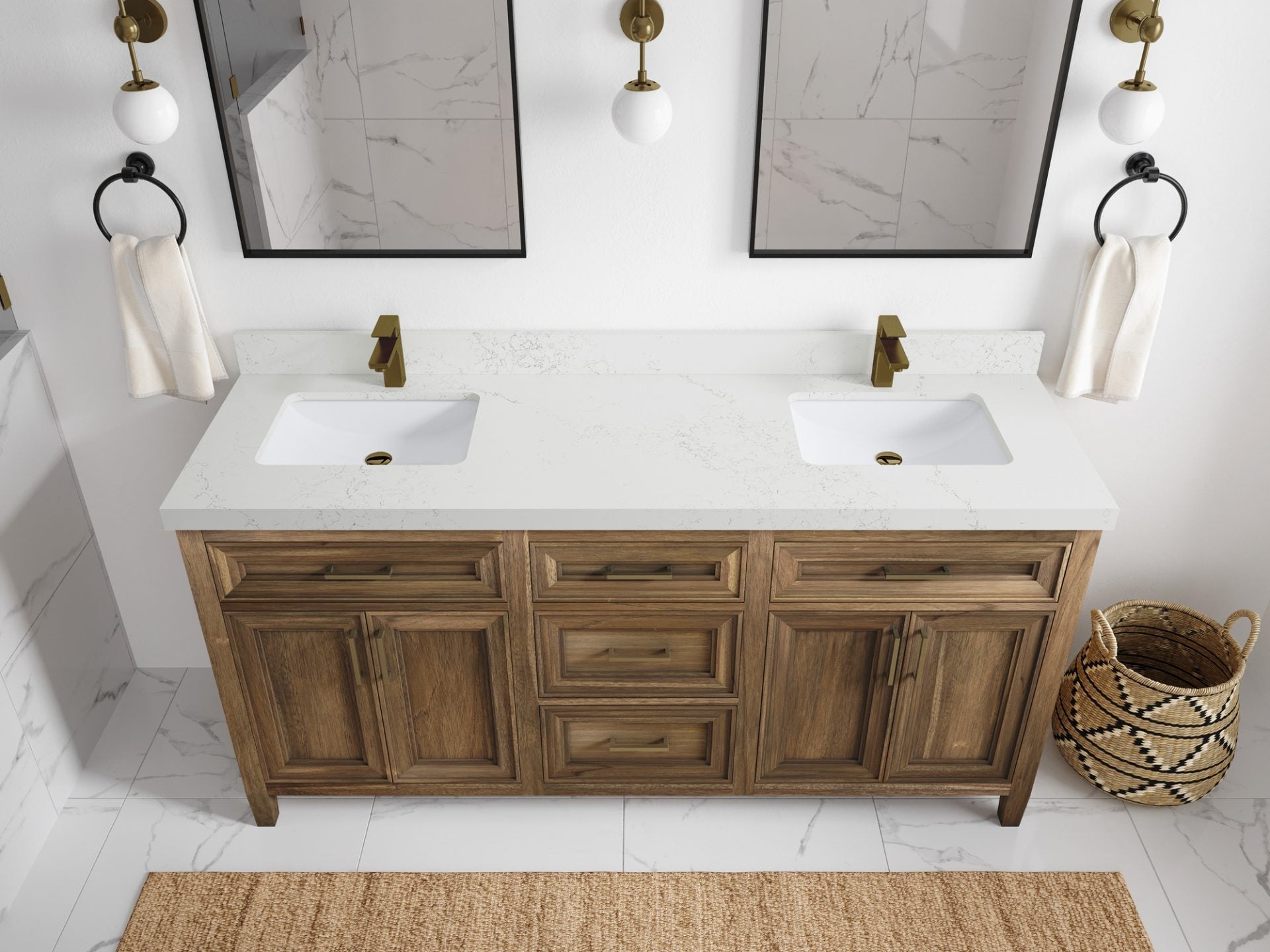 Santa Monica Teak Wood 72 in. W x 22 in. D Double Sink Bathroom Vanity