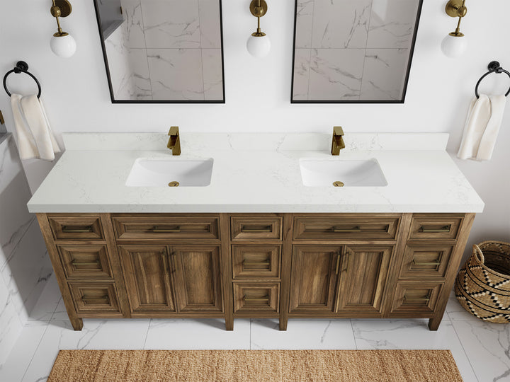 Santa Monica Teak Wood 84 in. W x 22 in. D Double Sink Bathroom Vanity - photo 35