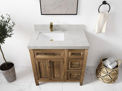 Santa Monica Teak Wood 36 in. W x 22 in. D Left Offset Sink Bathroom Vanity - photo 37