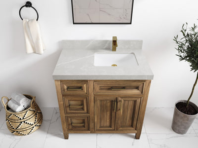 Santa Monica Teak Wood 36 in. W x 22 in. D Right Offset Sink Bathroom Vanity
