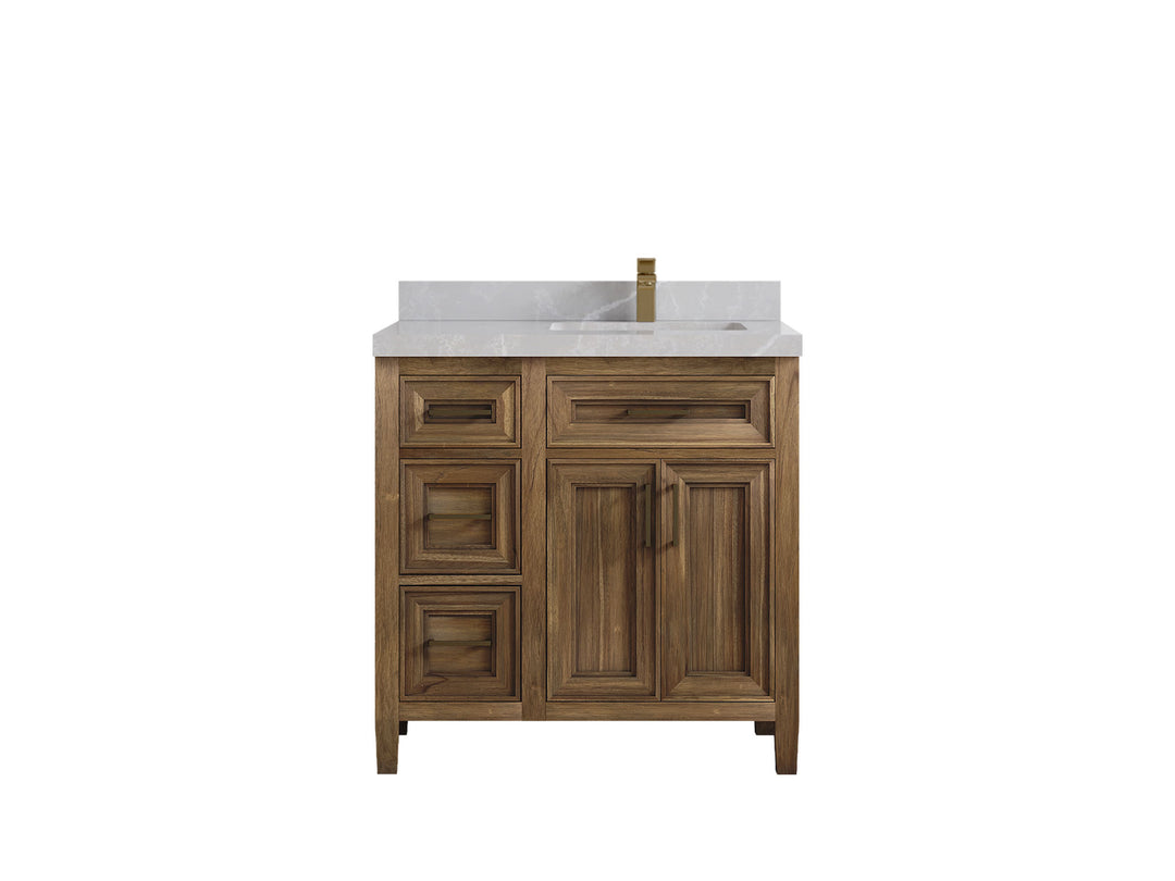 Santa Monica Teak Wood 36 in. W x 22 in. D Right Offset Sink Bathroom Vanity