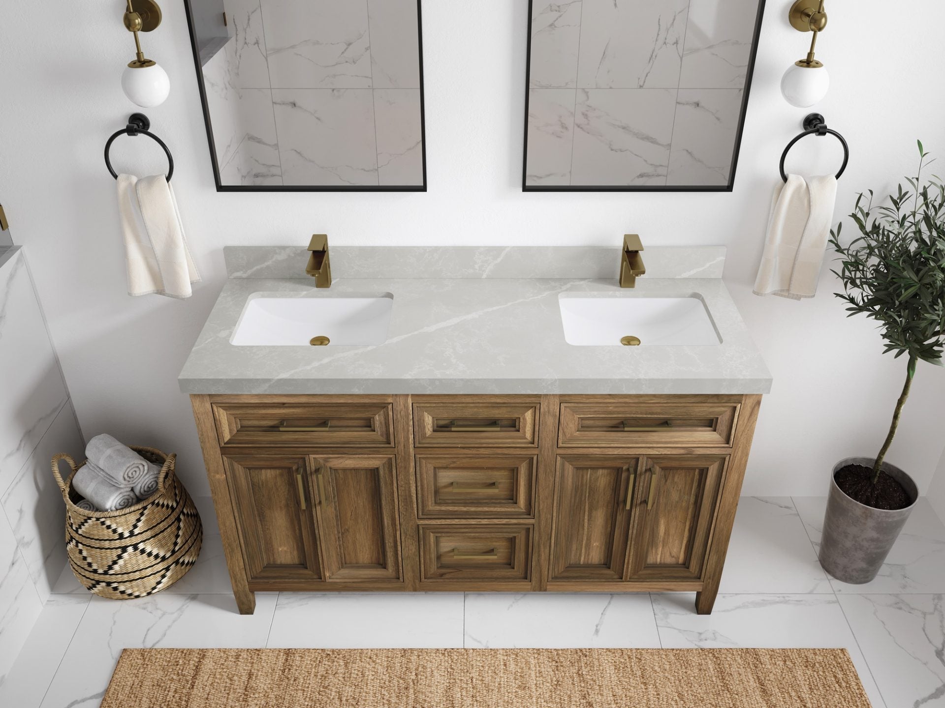 Santa Monica Teak Wood 60 in. W x 22 in. D Double Sink Bathroom Vanity