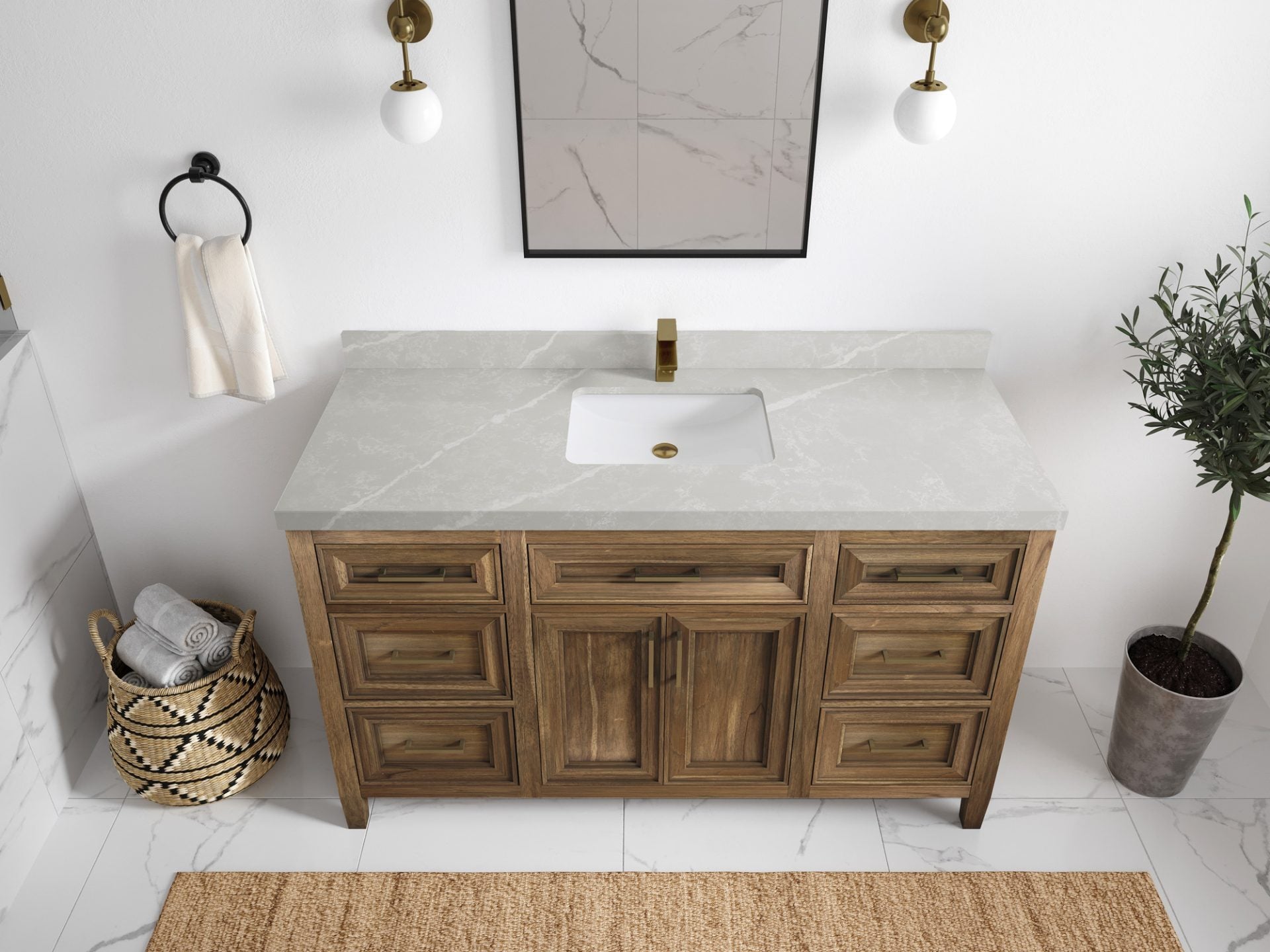 Santa Monica Teak Wood 60 in. W x 22 in. D Single Sink Bathroom Vanity