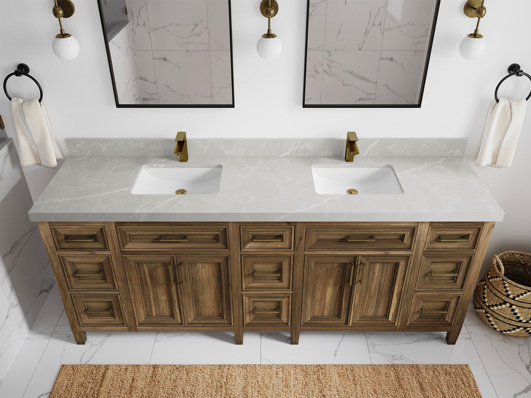 Santa Monica Teak Wood 84 in. W x 22 in. D Double Sink Bathroom Vanity