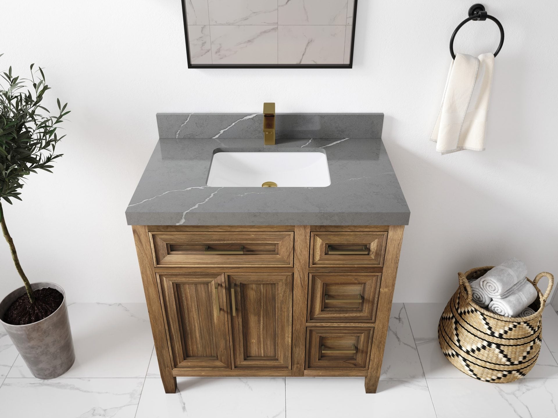 Santa Monica Teak Wood 36 in. W x 22 in. D Single Sink Bathroom Vanity