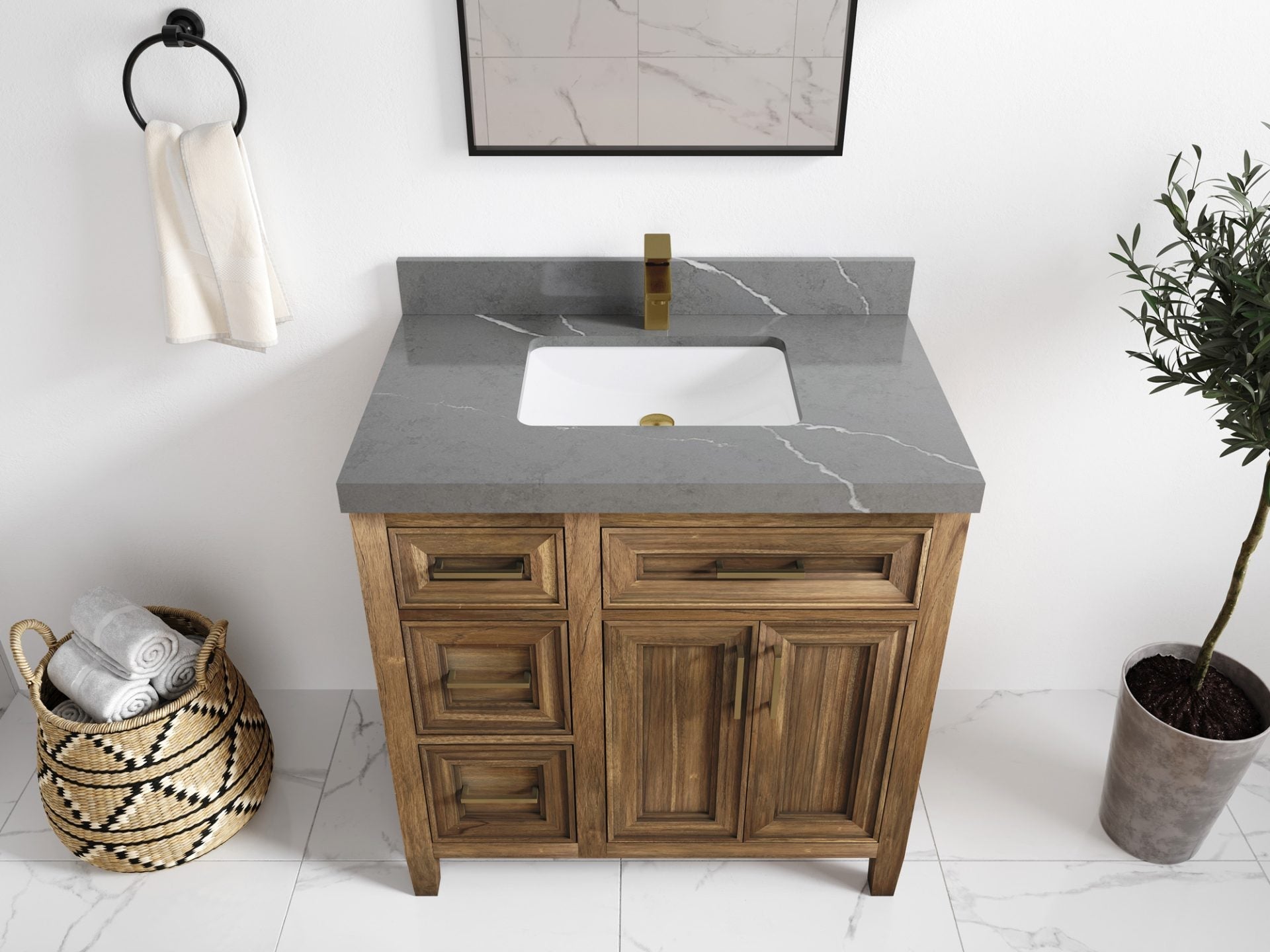Santa Monica Teak Wood 36 in. W x 22 in. D Center Sink Bathroom Vanity