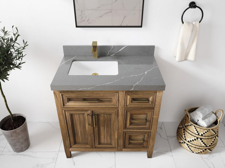 Santa Monica Teak Wood 36 in. W x 22 in. D Left Offset Sink Bathroom Vanity - photo 39
