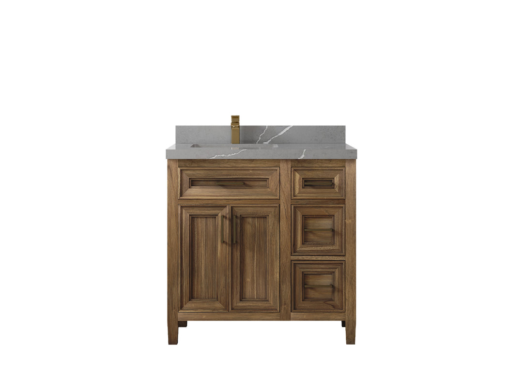 Santa Monica Teak Wood 36 in. W x 22 in. D Left Offset Sink Bathroom Vanity
