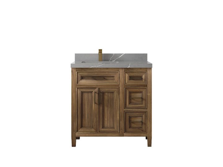Santa Monica Teak Wood 36 in. W x 22 in. D Left Offset Sink Bathroom Vanity - photo 40