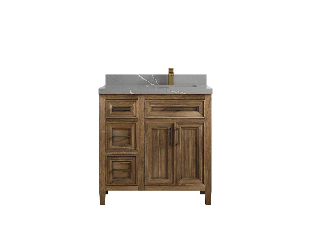 Santa Monica Teak Wood 36 in. W x 22 in. D Right Offset Sink Bathroom Vanity