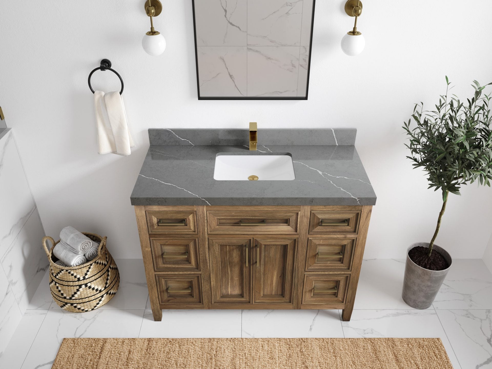 Santa Monica Teak Wood 48 in. W x 22 in. D Single Sink Bathroom Vanity