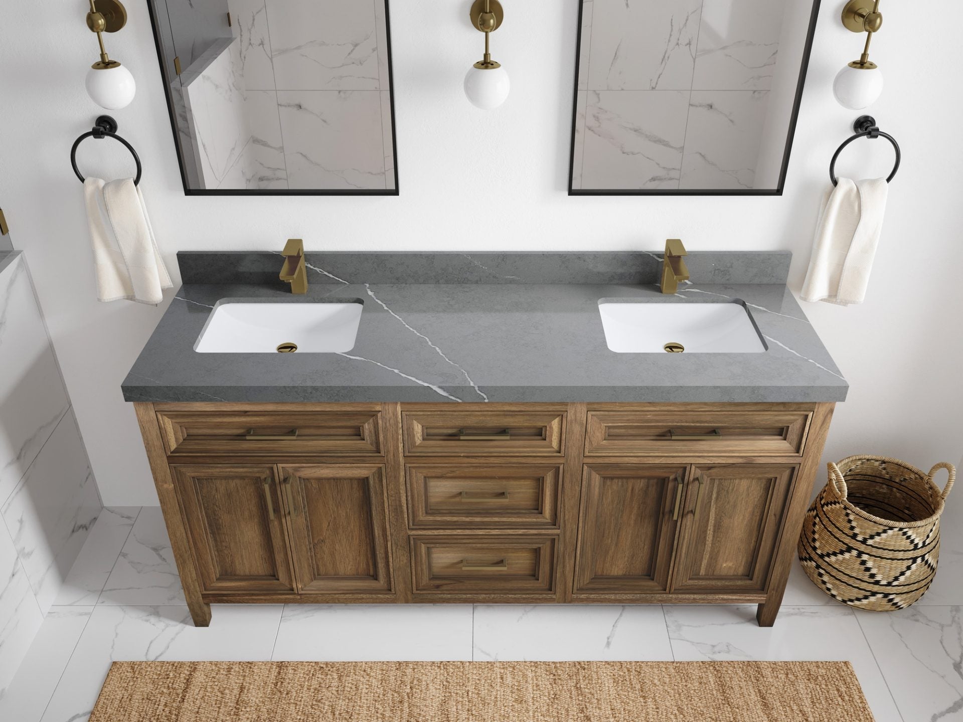 Santa Monica Teak Wood 72 in. W x 22 in. D Double Sink Bathroom Vanity