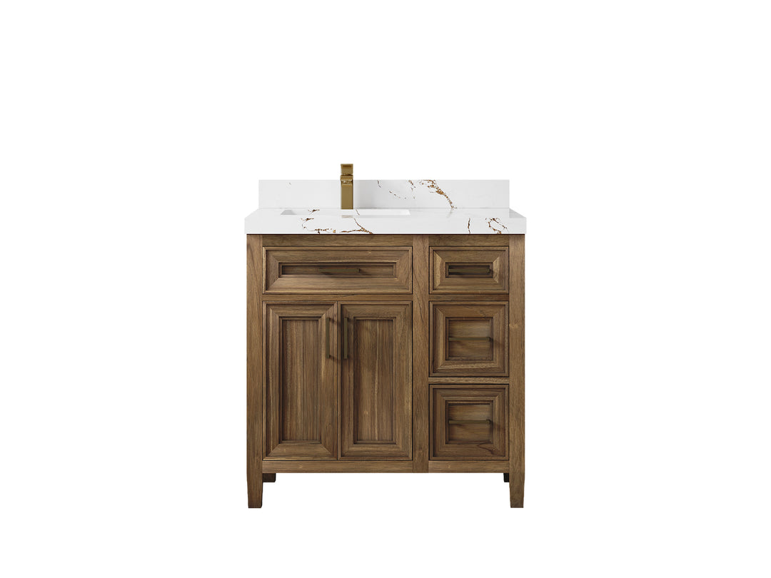 Santa Monica Teak Wood 36 in. W x 22 in. D Left Offset Sink Bathroom Vanity