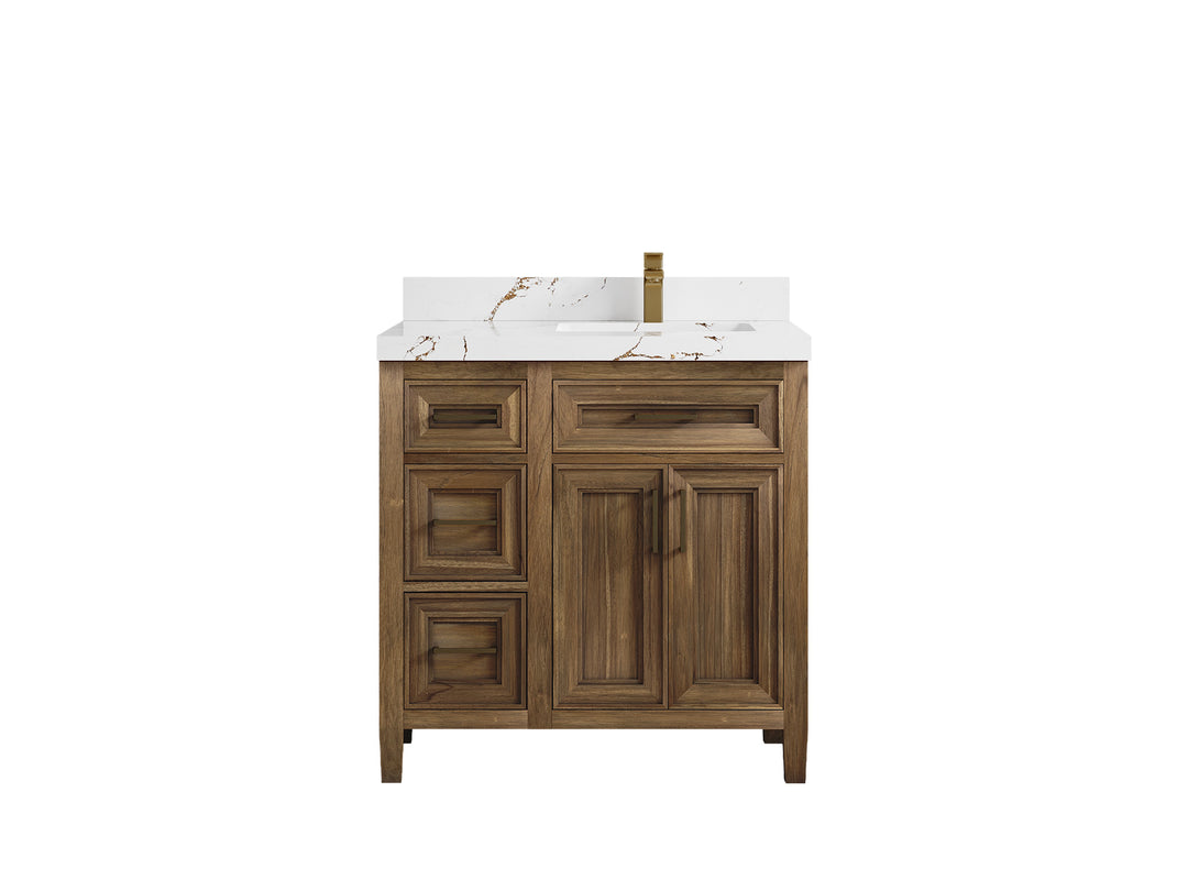 Santa Monica Teak Wood 36 in. W x 22 in. D Right Offset Sink Bathroom Vanity