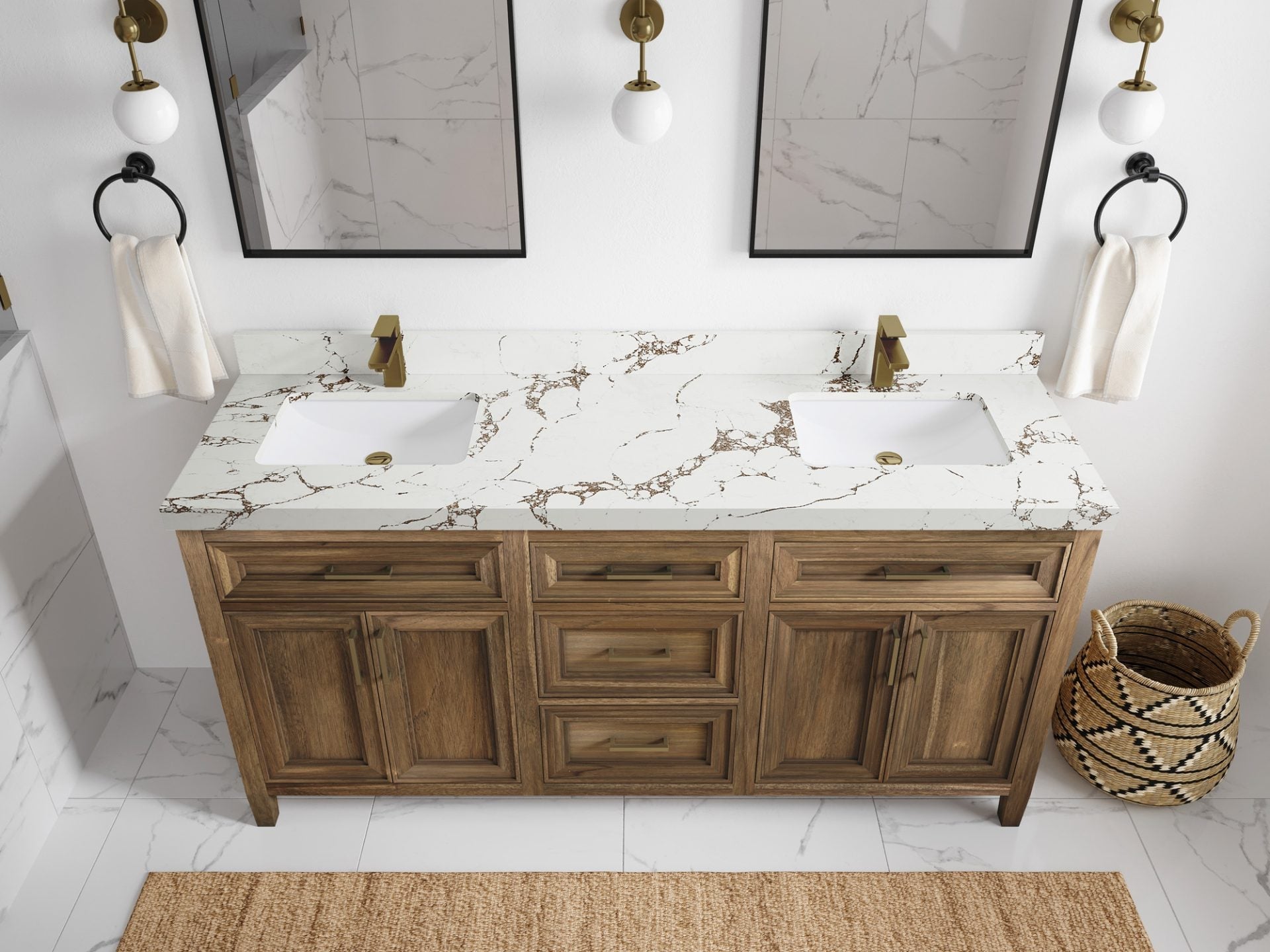 Santa Monica Teak Wood 72 in. W x 22 in. D Double Sink Bathroom Vanity