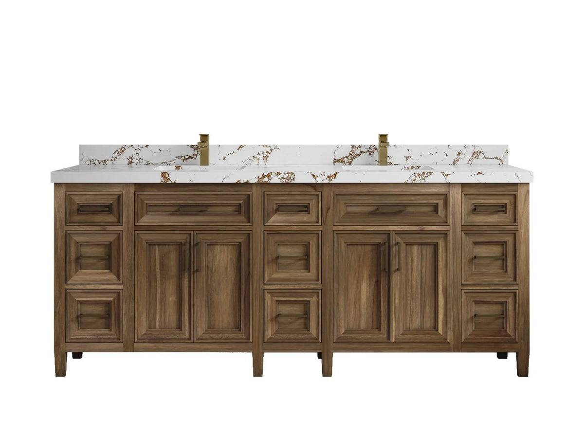 Santa Monica Teak Wood 84 in. W x 22 in. D Double Sink Bathroom Vanity